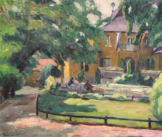 German School Garden Restaurant, Munich, 18 x 21.5in., unframed